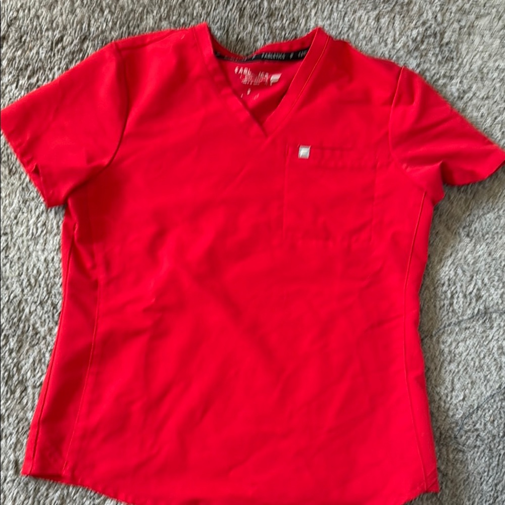 Red V-Neck Scrub Top